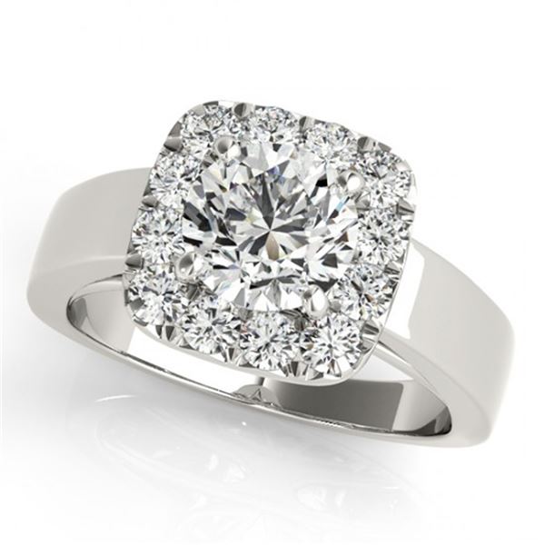 Natural 1.3 ctw Diamond Solitaire Halo Ring 14k White Gold