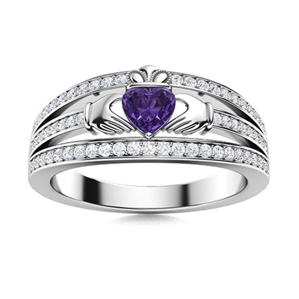 Natural 0.55 CTW Amethyst & Diamond Engagement Ring 14K White Gold