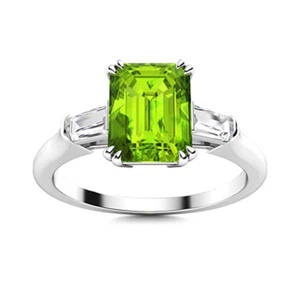 Natural 2.88 CTW Peridot & Diamond Engagement Ring 18K White Gold