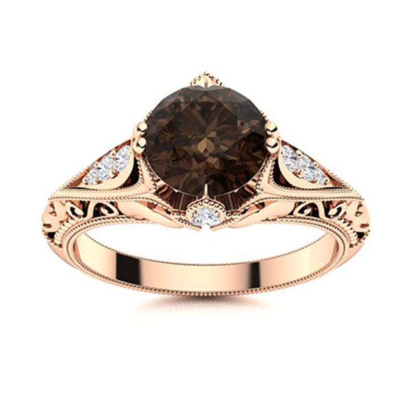 Natural 1.84 CTW Smoky Quartz & Diamond Engagement Ring 18K Rose Gold