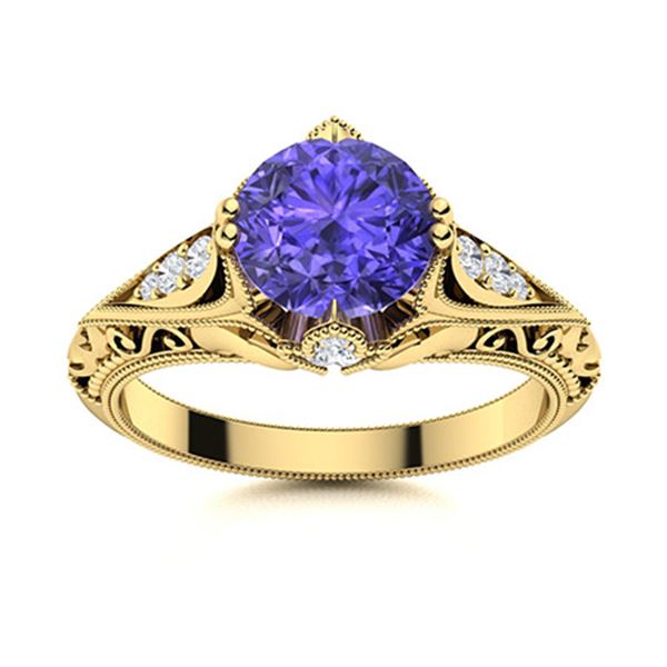 Natural 1.54 CTW Tanzanite & Diamond Engagement Ring 18K Yellow Gold