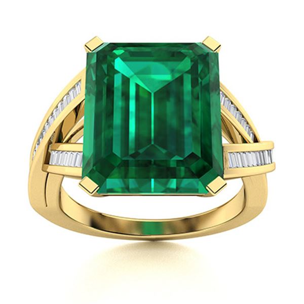 Natural 4.71 CTW Emerald & Diamond Engagement Ring 14K Yellow Gold