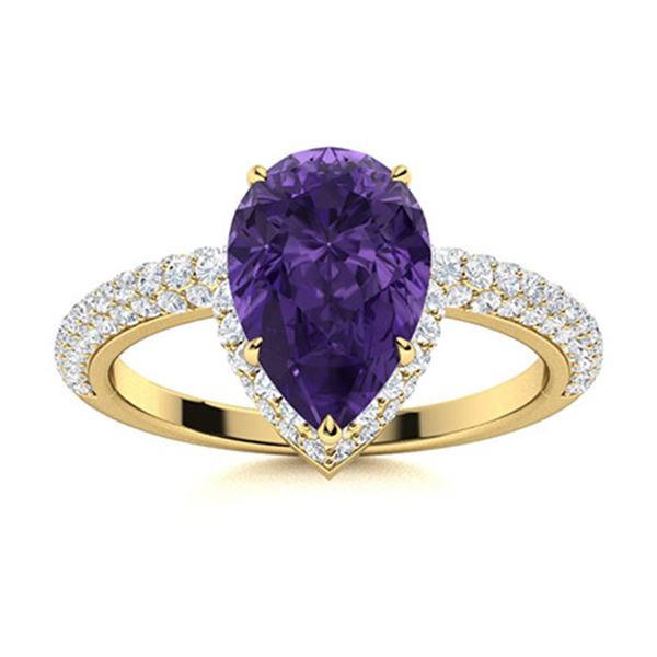 Natural 2.13 CTW Amethyst & Diamond Engagement Ring 14K Yellow Gold