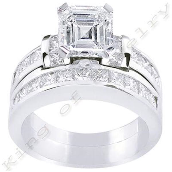 Natural 3.81 CTW Asscher Cut Diamond Bridal Ring 18KT White Gold