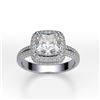 Image 1 : Natural 4.12 CTW Square Cushion Cut Micro Pave Halo Diamond Ring 18KT White Gold
