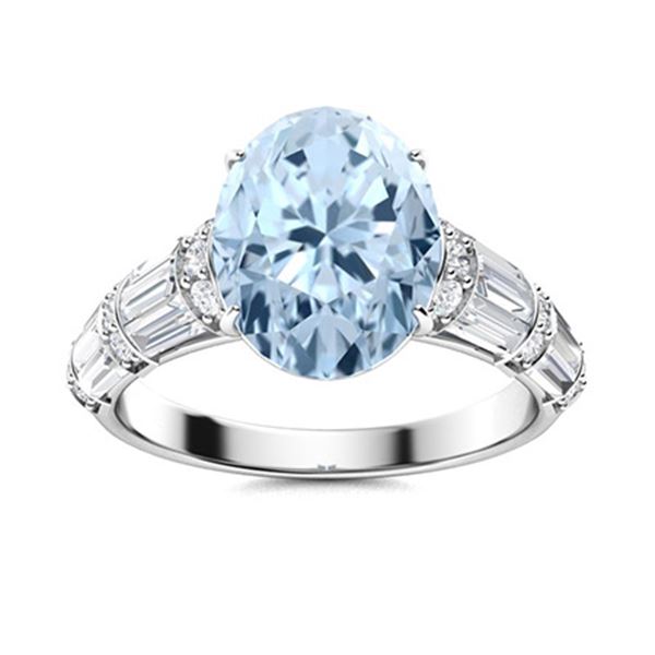 Natural 3.47 CTW Aquamarine & Diamond Engagement Ring 14K White Gold
