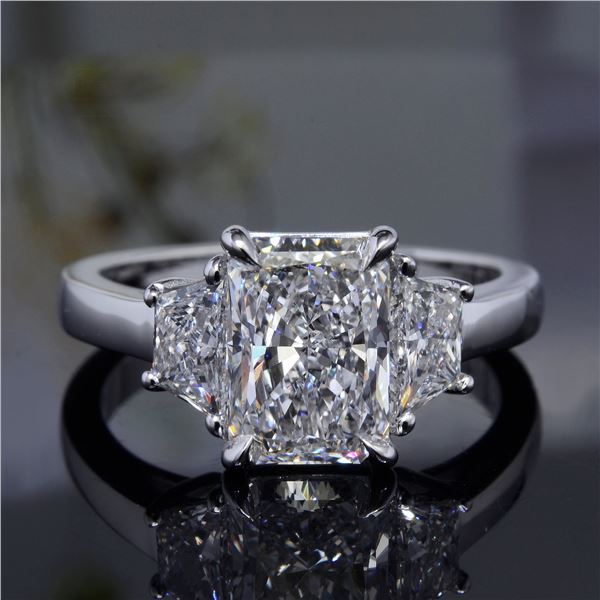Natural 2.52 CTW Radiant Cut 3-Stone Diamond Engagement Ring 18KT White Gold