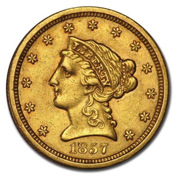 1857 $2.50 Liberty Gold Quarter Eagle XF Details (Cleaned)
