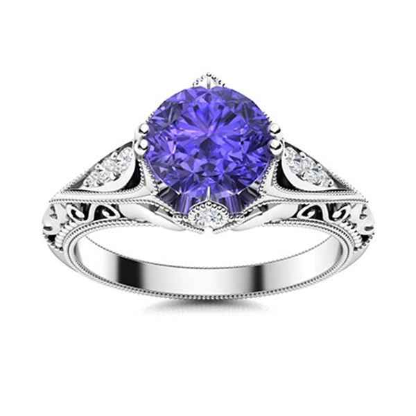Natural 1.18 CTW Tanzanite & Diamond Engagement Ring 18K White Gold