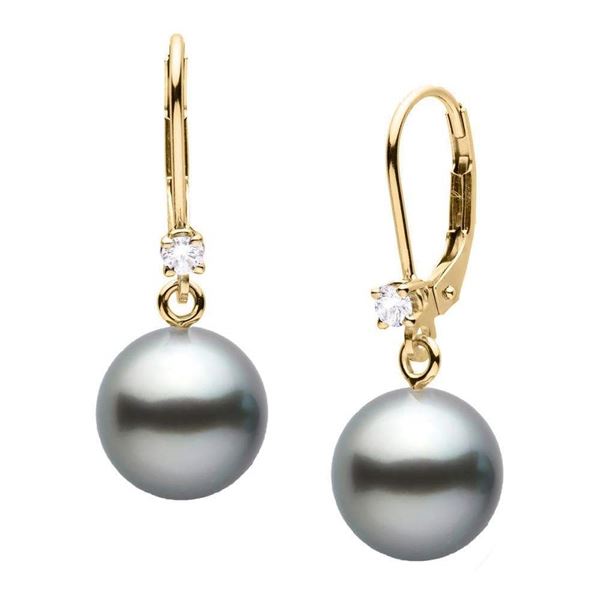 Black Tahitian Pearl and Diamond Leverback Dangle Earrings