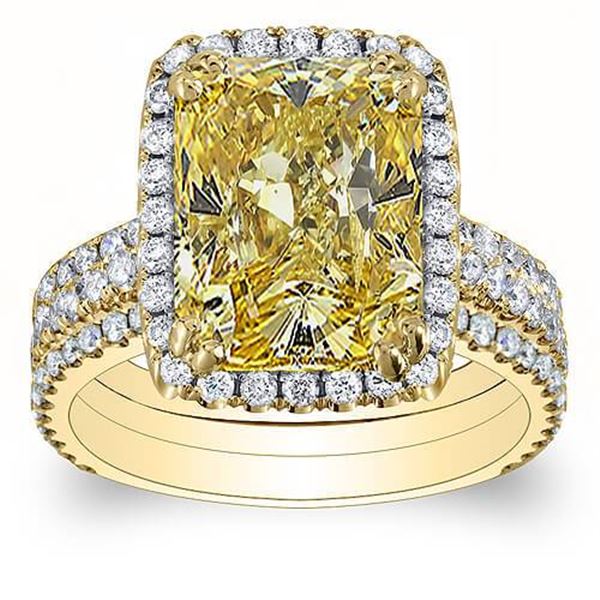 Natural 3.37 CTW Canary Light Yellow Radiant Cut Diamond Engagement Ring 18KT Yellow Gold