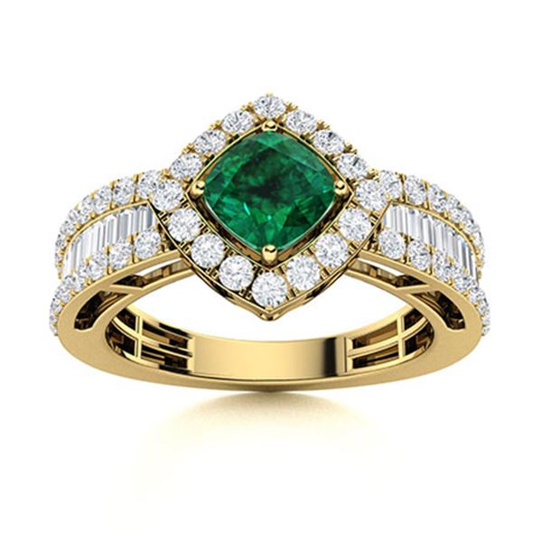Natural 2.02 CTW Emerald & Diamond Engagement Ring 14K Yellow Gold