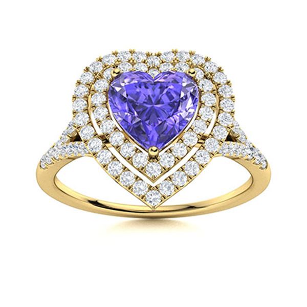 Natural 1.04 CTW Tanzanite & Diamond Engagement Ring 18K Yellow Gold