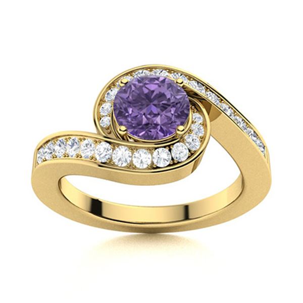 Natural 1.10 CTW Iolite & Diamond Engagement Ring 18K Yellow Gold
