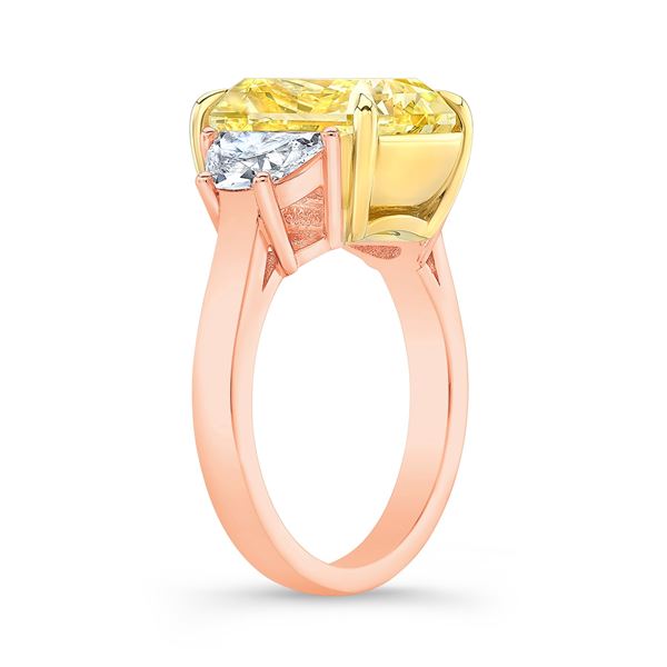 Natural 8.02 CTW Canary Light Yellow Cushion Cut & Half Moons Diamond Ring 14KT Two-tone