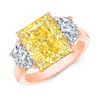 Image 3 : Natural 8.02 CTW Canary Light Yellow Cushion Cut & Half Moons Diamond Ring 14KT Two-tone