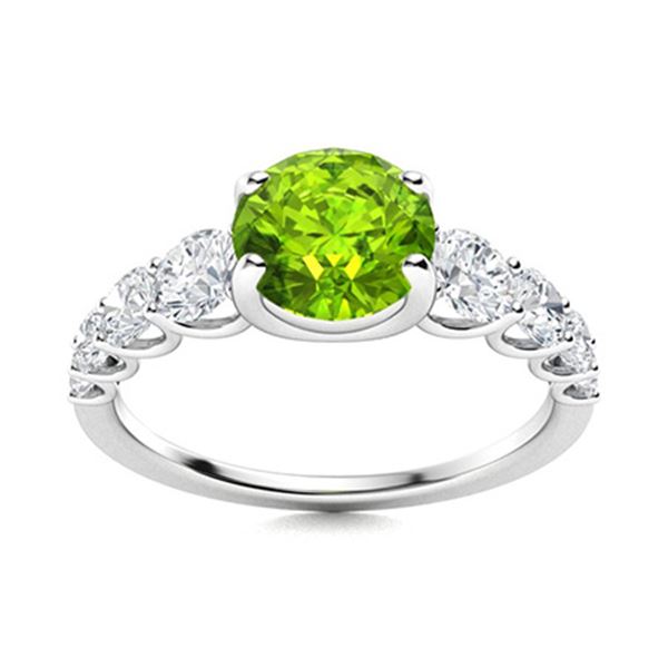 Natural 1.77 CTW Peridot & Diamond Engagement Ring 14K White Gold
