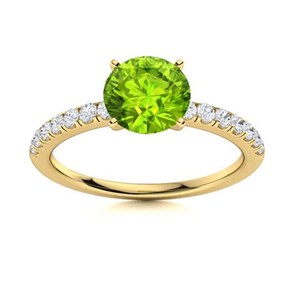 Natural 1.97 CTW Peridot & Diamond Engagement Ring 18K Yellow Gold