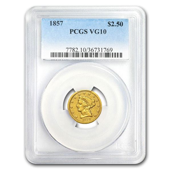 1857 $2.50 Liberty Gold Quarter Eagle VG-10 PCGS