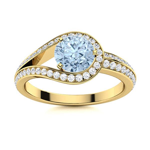 Natural 1.02 CTW Aquamarine & Diamond  Engagement Ring 18K Yellow Gold