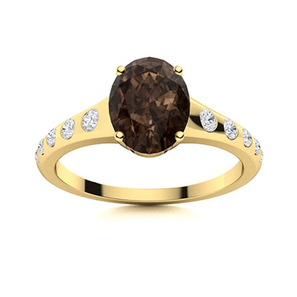 Natural 2.37 CTW Smoky Quartz & Diamond Engagement Ring 14K Yellow Gold