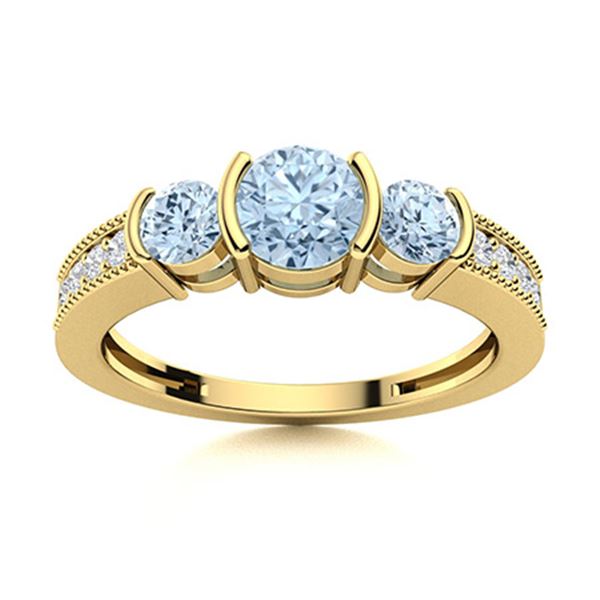 Natural 0.80 CTW Aquamarine & Diamond Engagement Ring 18K Yellow Gold