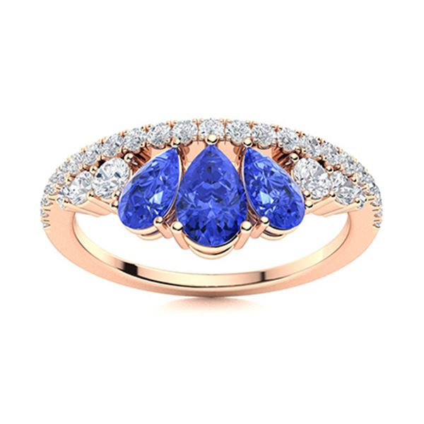 Natural 1.30 CTW Ceylon Sapphire & Diamond Engagement Ring 18K Rose Gold