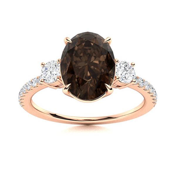 Natural 5.65 CTW Smoky Quartz & Diamond Engagement Ring 14K Rose Gold