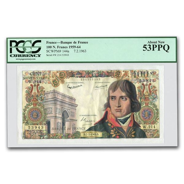 1963 France 100 Nouveax Francs Napoleon AU-53 PPQ PCGS