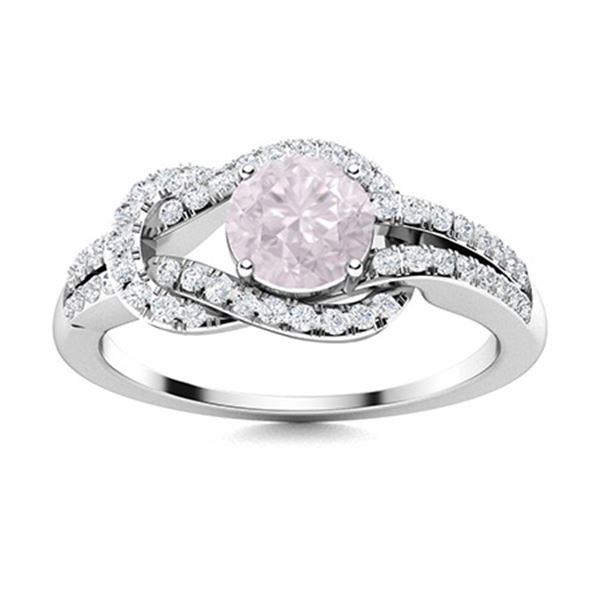 Natural 0.89 CTW Rose Quartz & Diamond Engagement Ring 14K White Gold