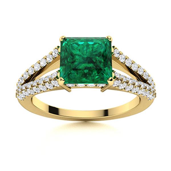Natural 1.34 CTW Emerald & Diamond Engagement Ring 14K Yellow Gold