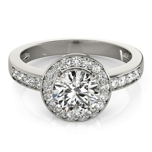 Natural 1.2 ctw Diamond Solitaire Halo Ring 14k White Gold