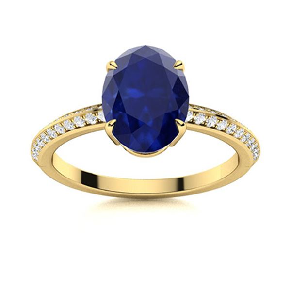 Natural 5.54 CTW Sapphire & Diamond Engagement Ring 18K Yellow Gold
