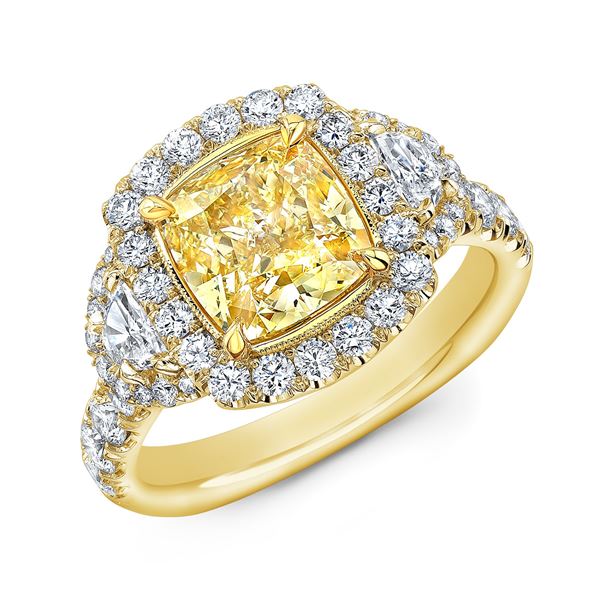 Natural 3.62 CTW Canary Yellow Halo Cushion Cut Diamond Ring 14KT Yellow Gold