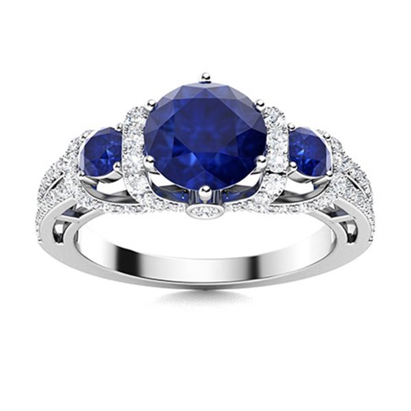 Natural 2.16 CTW Sapphire & Diamond Engagement Ring 14K White Gold