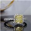 Image 3 : Natural 4.12 CTW Halo Canary Yellow Cushion Cut Diamond Ring 18KT Two-tone
