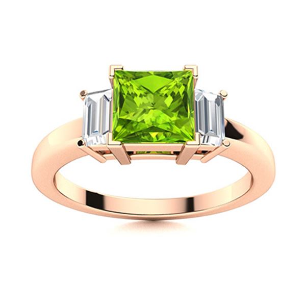Natural 0.92 CTW Peridot & Diamond Engagement Ring 18K Rose Gold