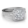 Image 1 : Natural 2.32 CTW Halo Princess Cut and Baguettes Diamond Engagement Ring 18KT White Gold