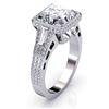 Image 3 : Natural 2.32 CTW Halo Princess Cut and Baguettes Diamond Engagement Ring 18KT White Gold
