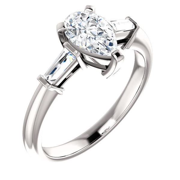 Natural 1.22 CTW Pear Cut & Baguette Cut 3-Stone Diamond Ring 14KT White Gold