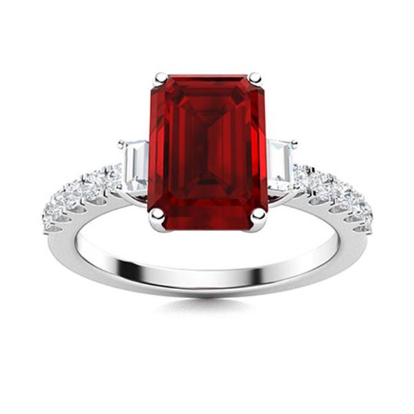 Natural 2.57 CTW Garnet & Diamond  Engagement Ring 18K White Gold