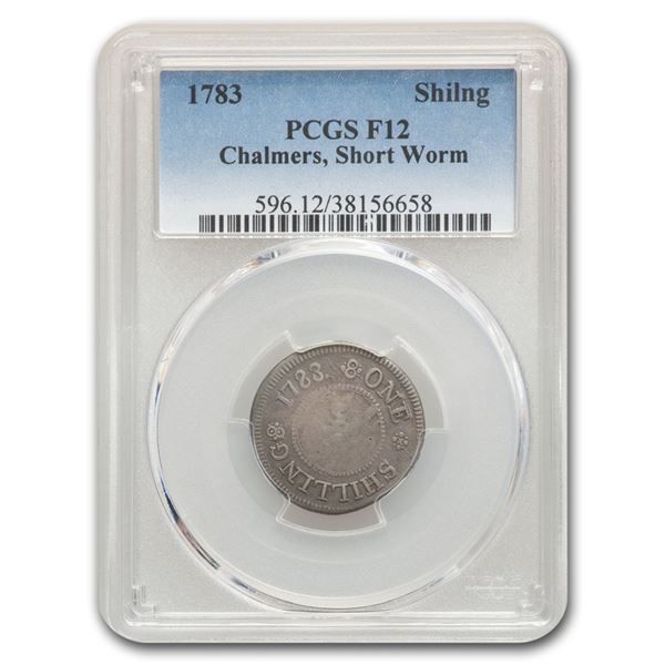 1783 Chalmers Shilling Short Worm Colonial Fine-12 PCGS