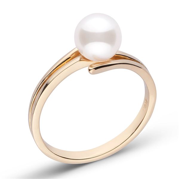 White Japanese Akoya Pearl Glance Solitaire Ring, 6.5-7.0mm