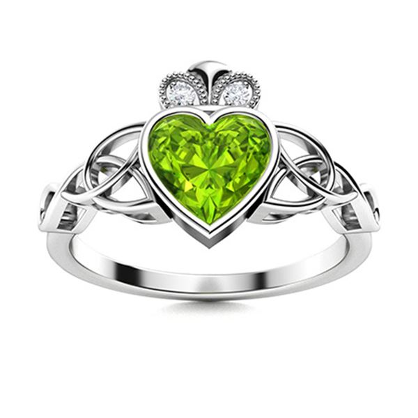 Natural 0.90 CTW Peridot & Diamond Engagement Ring 18K White Gold