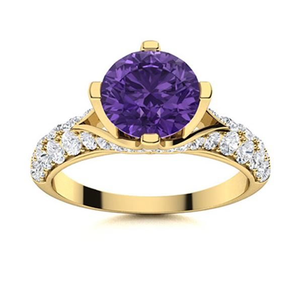 Natural 2.53 CTW Amethyst & Diamond Engagement Ring 14K Yellow Gold