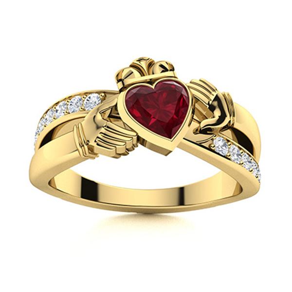 Natural 0.90 CTW Ruby & Diamond Engagement Ring 18K Yellow Gold