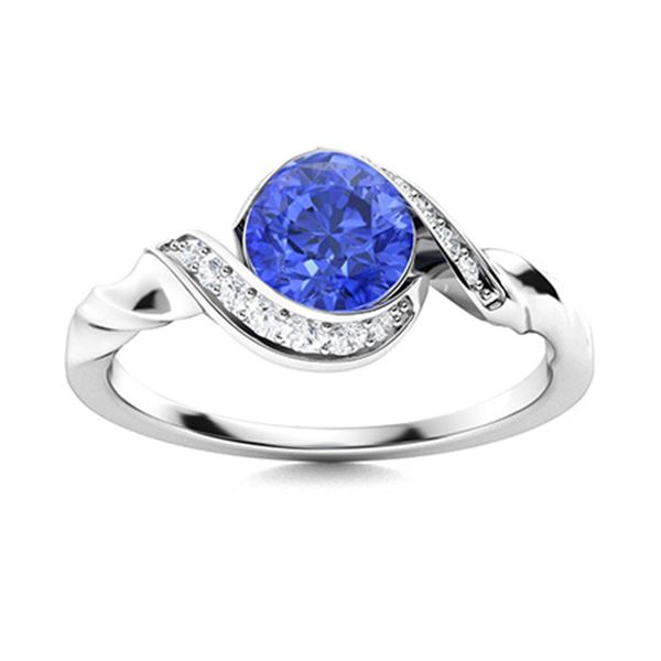 Natural 0.65 CTW Ceylon Sapphire & Diamond Engagement Ring 18K White Gold