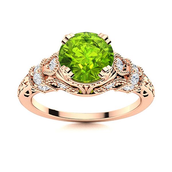 Natural 1.56 CTW Peridot & Diamond Engagement Ring 18K Rose Gold