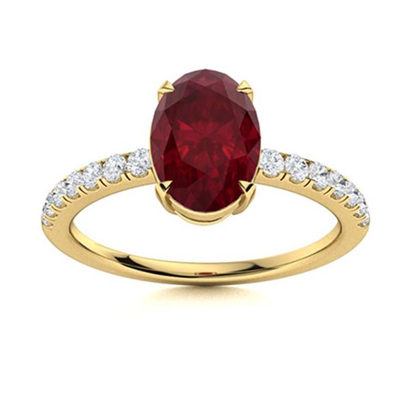 Natural 3.31 CTW Ruby & Diamond Engagement Ring 14K Yellow Gold