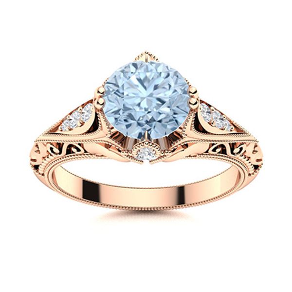 Natural 1.53 CTW Aquamarine & Diamond  Engagement Ring 14K Rose Gold